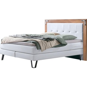 Boxspringbett HASENA Oakland Komplettbetten Gr. Kunstleder Massivholz Matratze H3, mit Topper Base, Liegekomfort fest, Liegefläche B/L: 180 cm x 200 cm, H3, Tonnentaschen-Federkernmatratze, weiß (weiß, metall used) Boxspringbetten ohne Bettkasten