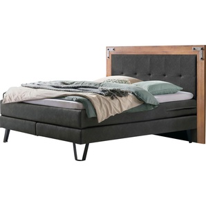 Boxspringbett HASENA Oakland Komplettbetten Gr. Kunstleder Massivholz Matratze H3, mit Topper Superio, Liegekomfort soft, Liegefläche B/L: 180 cm x 200 cm, H3, Tonnentaschen-Federkernmatratze, schwarz (anthrazit, metall used) Boxspringbetten ohne