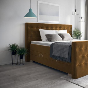 Boxspringbett Helene mit Bettkasten 90 x 200 cm Gold