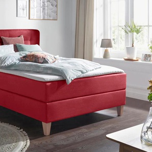 Boxspringbett HOME AFFAIRE Ascola Komplettbetten Gr. Struktur, Liegefläche B/L: 140 cm x 200 cm Betthöhe: 55 cm, Gewicht bis: 100 kg H3, 7-Zonen-Tonnentaschen-Federkernmatratze, rot Boxspringbetten ohne Bettkasten Komplettbetten incl. Topper, 5, Breiten,