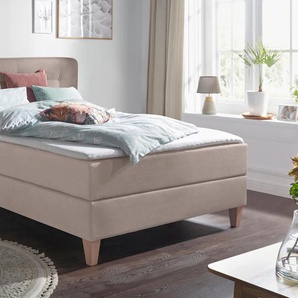 Boxspringbett HOME AFFAIRE Ascola Komplettbetten Gr. Struktur, Liegefläche B/L: 140 cm x 200 cm Betthöhe: 55 cm, Gewicht bis: 80 kg H2, 7-Zonen-Tonnentaschen-Federkernmatratze, grau (taupe) Boxspringbetten ohne Bettkasten Komplettbetten incl. Topper, 5,