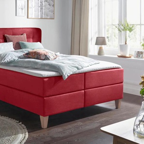 Boxspringbett HOME AFFAIRE Ascola Komplettbetten Gr. Struktur, Liegefläche B/L: 160 cm x 200 cm Betthöhe: 55 cm, H3 + H3, Bonnell-Federkernmatratze, rot Boxspringbetten ohne Bettkasten Komplettbetten incl. Topper, 5, Breiten, 3 Ausführungen, 2 Härtegrade