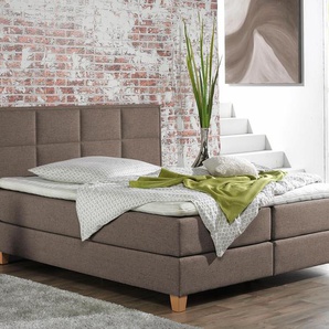 Boxspringbett HOME AFFAIRE Casey Komplettbetten Gr. Struktur fein, Liegefläche B/L: 100 cm x 200 cm Betthöhe: 50 cm, H3, 7-Zonen-Kaltschaummatratze, braun (hellbraun) Boxspringbetten ohne Bettkasten Komplettbetten in 5 Breiten, 3 Ausführungen, 2