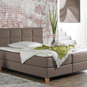 Boxspringbett HOME AFFAIRE Casey Komplettbetten Gr. Struktur fein, Liegefläche B/L: 140 cm x 200 cm Betthöhe: 50 cm, H2, 7-Zonen-Tonnentaschen-Federkernmatratze, braun (hellbraun) Boxspringbetten ohne Bettkasten Komplettbetten in 5 Breiten, 3