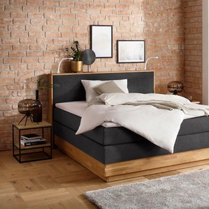 Boxspringbett HOME AFFAIRE Cavan Komplettbetten Gr. Luxus-Microfaser Vintage Topper Premium LED-Beleuchtung, Liegefläche B/L: 180 cm x 200 cm, Gewicht bis: 100 kg + 100 kg H3 + H3, 7-Zonen-Tonnentaschen-Federkernmatratze, grau (charcoal) Boxspringbetten