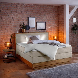 Boxspringbett HOME AFFAIRE Cavan Komplettbetten Gr. Microfaser Topper Basic LED-Beleuchtung, Liegefläche B/L: 200 cm x 200 cm, Gewicht bis: 80 kg + 100 kg H2 + H3, 7-Zonen-Tonnentaschen-Federkernmatratze, beige Boxspringbetten ohne Bettkasten