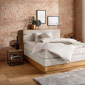 Boxspringbett HOME AFFAIRE Cavan Komplettbetten Gr. Microfaser Topper Premium LED-Beleuchtung, Liegefläche B/L: 160 cm x 200 cm, Gewicht bis: 120 kg + 120 kg H4 + H4, 7-Zonen-Tonnentaschen-Federkernmatratze, beige Boxspringbetten ohne Bettkasten