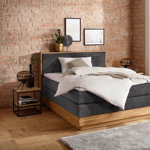 Boxspringbett HOME AFFAIRE Cavan, grau (charcoal), L:220cm, Microfaser (100% Polyester), Komplettbetten, Boxspringbett, Eiche, inkl. Bettkasten & Topper, verschiedene Härtegrade (auch H4), Topseller