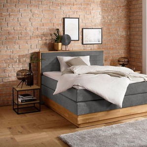 Boxspringbett HOME AFFAIRE Cavan, grau (steel), L:220cm, Microfaser (100% Polyester), Komplettbetten, Boxspringbett, Eiche, inkl. Bettkasten & Topper, verschiedene Härtegrade (auch H4), Topseller