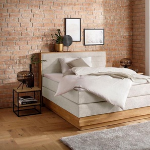 Boxspringbett HOME AFFAIRE Cavan, beige, L:220cm, Microfaser (100% Polyester), Komplettbetten, Boxspringbett, Eiche, inkl. Bettkasten & Topper, verschiedene Härtegrade (auch H4), Topseller