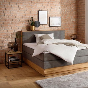 Boxspringbett HOME AFFAIRE Cavan, grau (anthrazit), L:220cm, Microfaser (100% Polyester), Komplettbetten, Boxspringbett, Eiche, inkl. Bettkasten & Topper, verschiedene Härtegrade (auch H4), Topseller