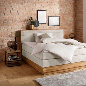 Boxspringbett HOME AFFAIRE Cavan, beige, L:220cm, Microfaser (100% Polyester), Komplettbetten, Boxspringbett, Eiche, inkl. Bettkasten & Topper, verschiedene Härtegrade (auch H4), Topseller