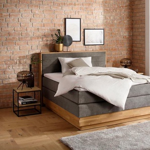 Boxspringbett HOME AFFAIRE Cavan, grau (anthrazit), L:220cm, Microfaser (100% Polyester), Komplettbetten, Boxspringbett, Eiche, inkl. Bettkasten & Topper, verschiedene Härtegrade (auch H4), Topseller