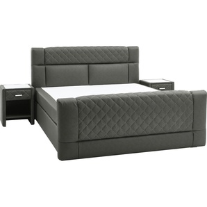Boxspringbett HOME AFFAIRE Jalen Komplettbetten Gr. Microfaser bedruckt Polyester, Liegefläche B/L: 180 cm x 200 cm Betthöhe: 56 cm, Gewicht bis: 100 kg + 100 kg H3 + H3, 7-Zonen-Taschen-Federkernmatratze, grau (ice) Boxspringbetten ohne Bettkasten