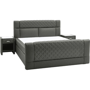 Boxspringbett HOME AFFAIRE Jalen Komplettbetten Gr. Microfaser bedruckt Polyester, Liegefläche B/L: 180 cm x 200 cm Betthöhe: 56 cm, Gewicht bis: 120 kg + 120 kg H4 + H4, 7-Zonen-Taschen-Federkernmatratze, grau (ice) Boxspringbetten ohne Bettkasten