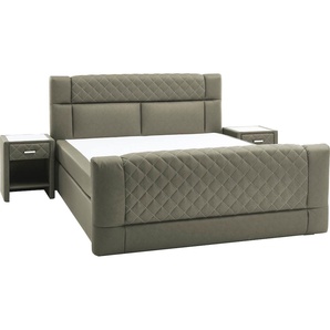 Boxspringbett HOME AFFAIRE Jalen Komplettbetten Gr. Microfaser bedruckt Polyester, Liegefläche B/L: 180 cm x 200 cm Betthöhe: 56 cm, Gewicht bis: 80 kg + 120 kg H2 + H4, 7-Zonen-Taschen-Federkernmatratze, silberfarben (silver) Boxspringbetten ohne