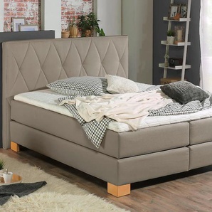 Boxspringbett HOME AFFAIRE Merino Komplettbetten Gr. Struktur fein, Liegefläche B/L: 100 cm x 200 cm Betthöhe: 50 cm, Gewicht bis: 80 kg H2, 7-Zonen-Tonnentaschen-Federkernmatratze, grau (taupe) Boxspringbetten ohne Bettkasten Komplettbetten incl.