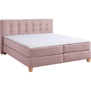 Boxspringbett HOME AFFAIRE Moulay Komplettbetten Gr. Samtstoff, Liegefläche B/L: 180 cm x 200 cm, Gewicht bis: 80 kg H2, Bonnell-Federkernmatratze, lila (flieder) Boxspringbetten ohne Bettkasten inkl. Topper, in 3 Härtegraden, TFK auch Härtegrad 4