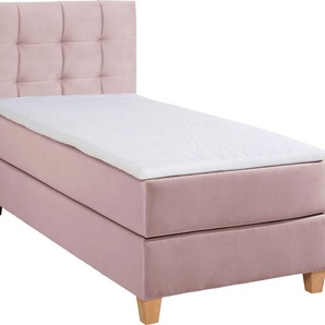 Boxspringbett HOME AFFAIRE Moulay Komplettbetten Gr. Samtstoff, Liegefläche B/L: 90 cm x 200 cm, Gewicht bis: 80 kg H2, 7-Zonen-Kaltschaummatratze, lila (flieder) Boxspringbetten ohne Bettkasten inkl. Topper, in 3 Härtegraden, TFK auch Härtegrad 4