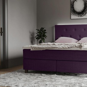 Boxspringbett INOSIGN Alenika Komplettbetten Gr. Struktur PUR-Schaum-Topper RGB-LED-Lichtleiste, Liegefläche B/L: 180 cm x 200 cm, H2, Taschen-Federkernmatratze, lila (purple) Boxspringbetten ohne Bettkasten mit LED - Beleuchtung,