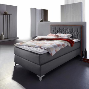 Boxspringbett INOSIGN Coos Komplettbetten Gr. Kunstleder, Liegefläche B/L: 100 cm x 200 cm Betthöhe: 50 cm, Gewicht bis: 100 kg H3, 7-Zonen-Kaltschaummatratze, grau (anthrazit, orange) Boxspringbetten ohne Bettkasten Komplettbetten mit besonderer Steppung