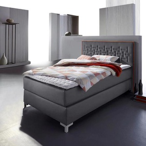 Boxspringbett INOSIGN Coos Komplettbetten Gr. Kunstleder, Liegefläche B/L: 100 cm x 200 cm Betthöhe: 50 cm, Gewicht bis: 80 kg H2, 7-Zonen-Kaltschaummatratze, grau (anthrazit, orange) Boxspringbetten ohne Bettkasten Komplettbetten mit besonderer Steppung