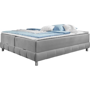 Boxspringbett INOSIGN Komplettbetten Gr. Samtstoff, Liegefläche B/L: 140 cm x 220 cm, Gewicht bis: 80 kg H2, Bonnell-Federkernmatratze, silberfarben (silber) Boxspringbetten mit Bettkasten