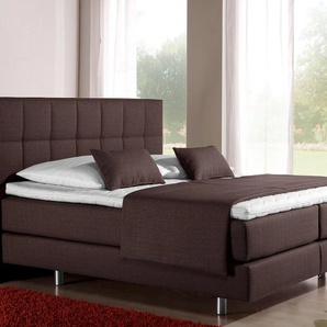 Boxspringbett INOSIGN Neon Komplettbetten Gr. Strukturstoff, Liegefläche B/L: 100 cm x 200 cm Betthöhe: 55 cm, Gewicht bis: 100 kg H3, 7-Zonen-Kaltschaummatratze, braun Boxspringbetten ohne Bettkasten Komplettbetten in 3 Matratzenarten, feine Steppung im