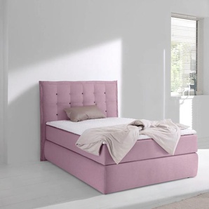 Boxspringbett INOSIGN Sagres Komplettbetten Gr. Struktur fein, Liegefläche B/L: 140 cm x 200 cm Betthöhe: 54 cm, Gewicht bis: 80 kg H2, 7-Zonen-Tonnentaschen-Federkernmatratze, rosa (rosé) Boxspringbetten ohne Bettkasten Komplettbetten Kopfteil mit