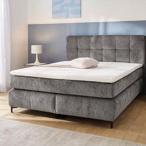 Boxspringbett JOCKENHÖFER GRUPPE Beatrice erhältlich in 140 & 180cm Breite, grau (grau 460, 19), B:193cm L:222cm, Bezug Bett: Microfaser (100% Polyester), Topper und Matratzenspiegel: 100% Polyester, Komplettbetten, 7-Zonen-TTFK-Matratzen und KS-Topper,