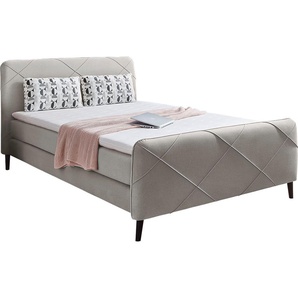 Boxspringbett JOCKENHÖFER GRUPPE Emia Komplettbetten Gr. Luxus-Microfaser flauschig, Liegefläche B/L: 140 cm x 200 cm, Gewicht bis: 120 kg H2/H3, Bonnell-Federkernmatratze, grau (hellgrau 425, 29) Boxspringbetten ohne Bettkasten inklusive Topper und