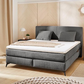 Boxspringbett JOCKENHÖFER GRUPPE Kira in den Breiten 160x200 & 180x200cm, grau (dunkelgrau 444, 09), B:173cm L:216cm, Bezug Bett: Microfaser (100% Polyester), Topper und Matratzenspiegel: 100% Polyester, Komplettbetten, inkl. LED-Bel., USB-Ladeports,