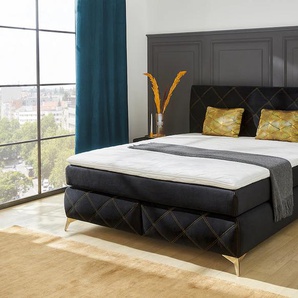 Boxspringbett JOCKENHÖFER GRUPPE Leyla, inklusive 7-Zonen-TTFK-Matratzen und Kaltschaumtopper, schwarz (schwarz 372, 06), B:192cm L:215cm, Bezug Bett: samtähnlich (100% Polyester), Topper und Matratzenspiegel: 100% Polyester, Bezug Kissen: 66% Polyester,