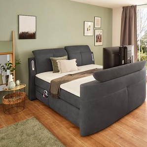 Boxspringbett JOCKENHÖFER GRUPPE Movie Star Komplettbetten Gr. Luxus-Microfaser, Liegefläche B/L: 180 cm x 200 cm, Gewicht bis: 120 kg H3, 7-Zonen-Tonnentaschen-Federkernmatratze, grau (dunkelgrau 421, 09) Boxspringbetten ohne Bettkasten mit versenkbarem