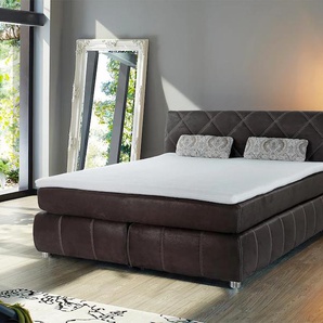 Boxspringbett JOCKENHÖFER GRUPPE Rebecca Komplettbetten Gr. Liegefläche B/L: 180 cm x 200 cm, H3, 7-Zonen-Tonnentaschen-Federkernmatratze, braun (microfaser dunkelbraun 469, 18) Boxspringbetten ohne Bettkasten Komplettbetten mit Wellenfedersystem inkl.