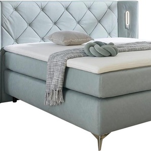 Boxspringbett JOCKENHÖFER GRUPPE Valea Komplettbetten Gr. Microfaser VINTAGE LED-Beleuchtung, Liegefläche B/L: 180 cm x 200 cm, Gewicht bis: 120 kg + 140 kg H3 + H4, 7-Zonen-Tonnentaschen-Federkernmatratze, blau (blaugrau 333, 12) Boxspringbetten ohne