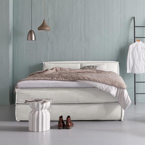 Premium Boxspringbett mit Kopfteil 140 x 200cm Flachgewebe Weiß/Weiß H2 100 cm