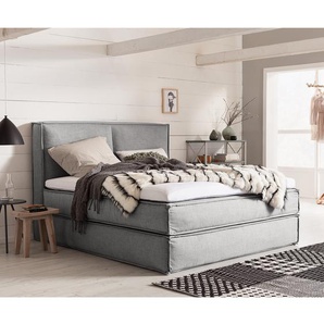 Premium Boxspringbett mit Kopfteil 200 x 220cm Flachgewebe Grau/Grau H2 130 cm