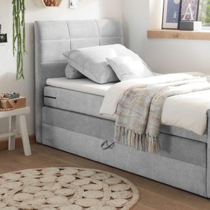 Boxspringbett Kuba 3, Uran 01 silver, 120 x 200 cm, inkl. Visco-Topper und Bettkasten