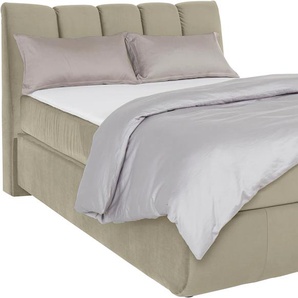 Boxspringbett LEONIQUE Océane Komplettbetten Gr. Samtvelours Polyester Topper Basic, Liegefläche B/L: 140 cm x 200 cm Betthöhe: 64 cm, H2, 7-Zonen-Taschen-Federkernmatratze, rosa (rosewood) Boxspringbetten ohne Bettkasten Bodenfrei- wirkt freischwebend,
