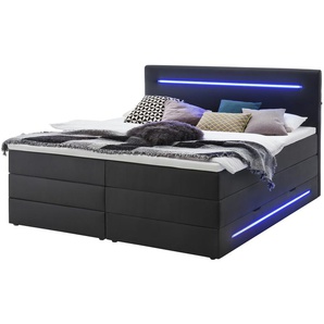 Boxspringbett  Lights | schwarz | 181 cm | 117 cm | 208 cm |