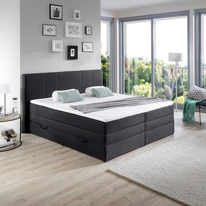 Boxspringbett Maho 180 x 200cm Webstoff Grau Kiefer