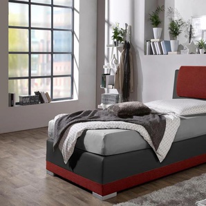 Boxspringbett MAINTAL Komplettbetten Gr. Strukturstoff-Kunstleder, Liegefläche B/L: 100 cm x 200 cm, H2, 7-Zonen-Kaltschaummatratze, rot (rot, schwarz) Bett Boxspringbett Boxspringbetten ohne Bettkasten Komplettbetten verstellbare Kopfstütze