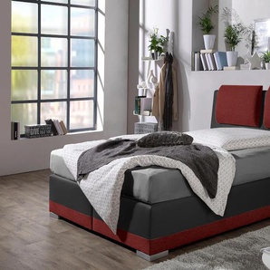 Boxspringbett MAINTAL Komplettbetten Gr. Strukturstoff-Kunstleder, Liegefläche B/L: 140 cm x 200 cm, H2, Tonnentaschen-Federkernmatratze, rot (rot, schwarz) Bett Boxspringbett Boxspringbetten ohne Bettkasten Komplettbetten verstellbare Kopfstütze