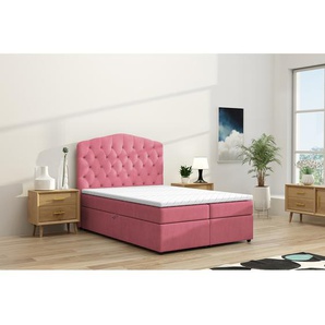 Boxbett Miriam mit Stauraum 140 x 200cm Samt Pink/Pink Buche