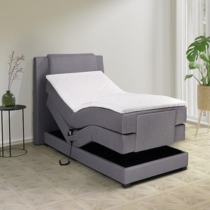 Boxspringbett mit Bettkopfteil + elektrischem Untergestell mit Relaxfunktion + Matratze + Topper - 100 x 200 cm - Stoff - Hellgrau - CASTEL II von PALACIO