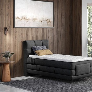 Boxspringbett mit gestepptem Kopfteil + elektrischem Untergestell mit Relaxfunktion + Matratze + Topper - 100 x 200 cm - Stoff - Anthrazit - LODI von PALACIO