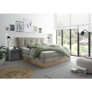Boxspringbett Naumburg 180 x 200cm Microfaser Grau/Schlamm