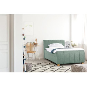 Boxbett Noble County mit Stauraum 140 x 200cm Strukturstoff/Webstoff Blau/Mint Eiche