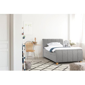 Boxbett Noble County mit Stauraum 140 x 200cm Strukturstoff/Webstoff Grau/Hellgrau Eiche